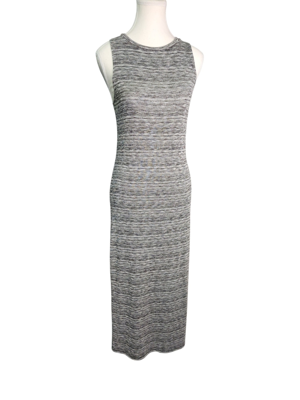 Ginger G Maxi Tank Dress Med Black Gray Marled Knit Sleeveless Stretch USA Y2K - Picture 3 of 12